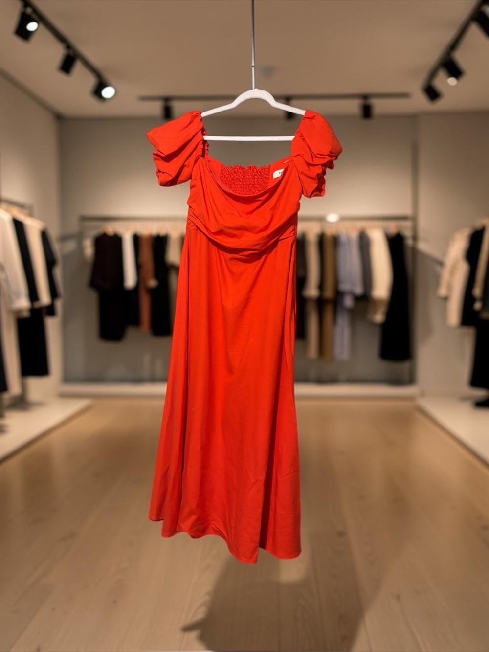 Reiss Red Puff-Sleeve draped sweetheart neck Dress size 8